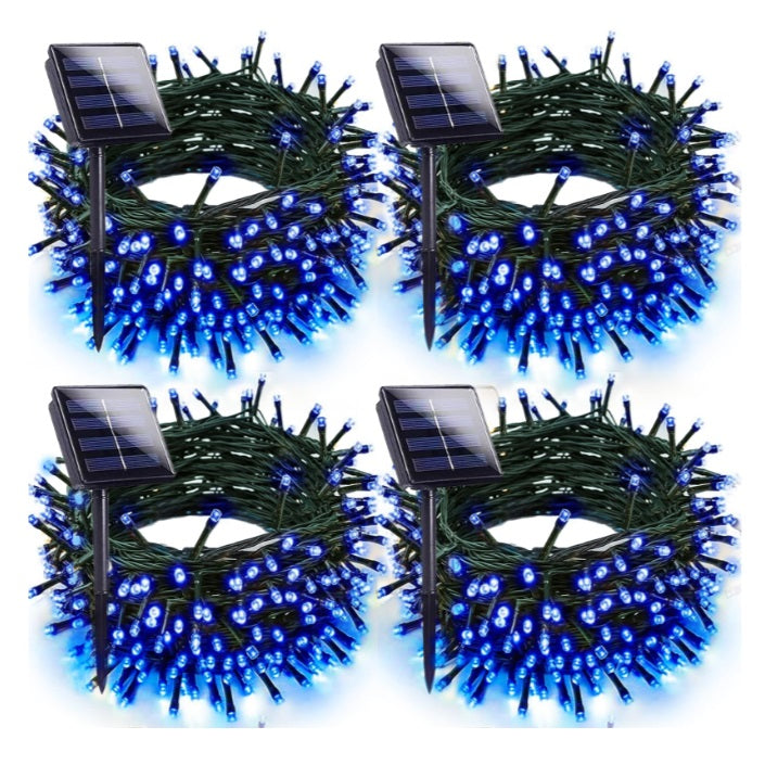 Set 4 x Decoratiune cu Incarcare Solara 100 LED, 10 Metri - Albastru