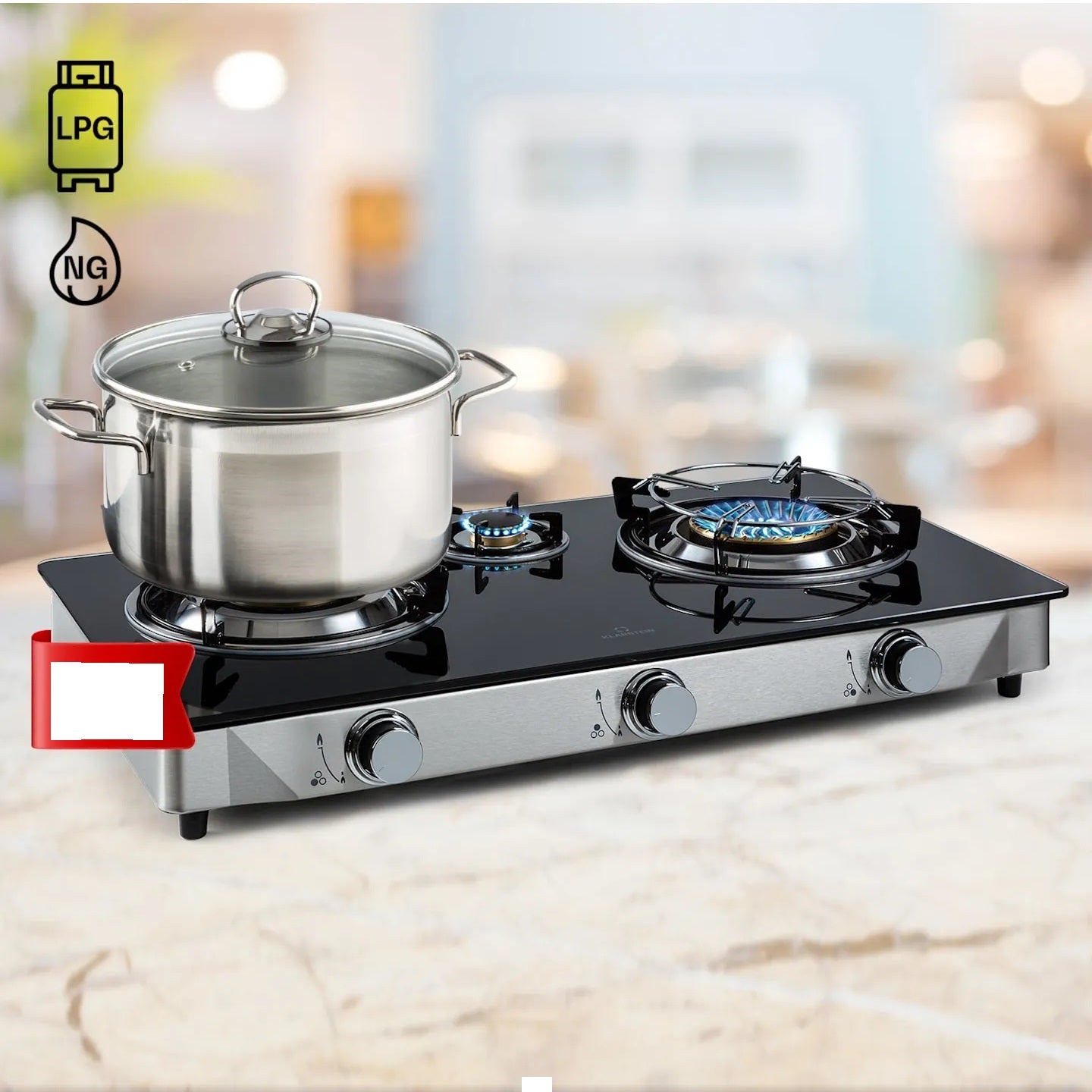 Aragaz cu Plita din Sticla Securizata cu 3 Ochiuri, Gpl butelie