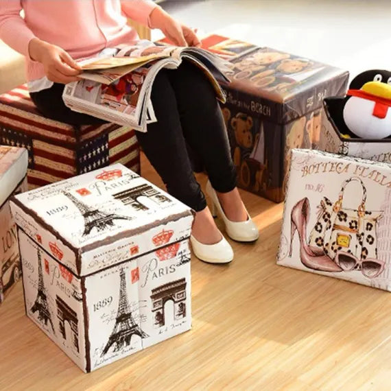 Cutie pentru Depozitare 2 in 1 Tip Scaun Taburet 32 x 32 x 32 cm