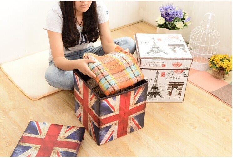 Cutie pentru Depozitare 2 in 1 Tip Scaun Taburet 32 x 32 x 32 cm