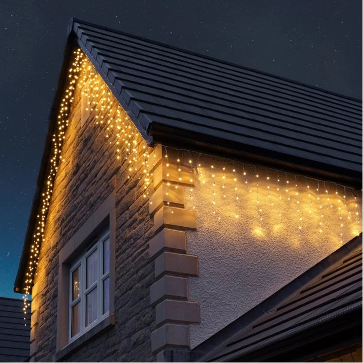 Instalatie pentru Craciun - Franjuri, cu LED-uri Tip Turturi, 12 metri - Alb Cald