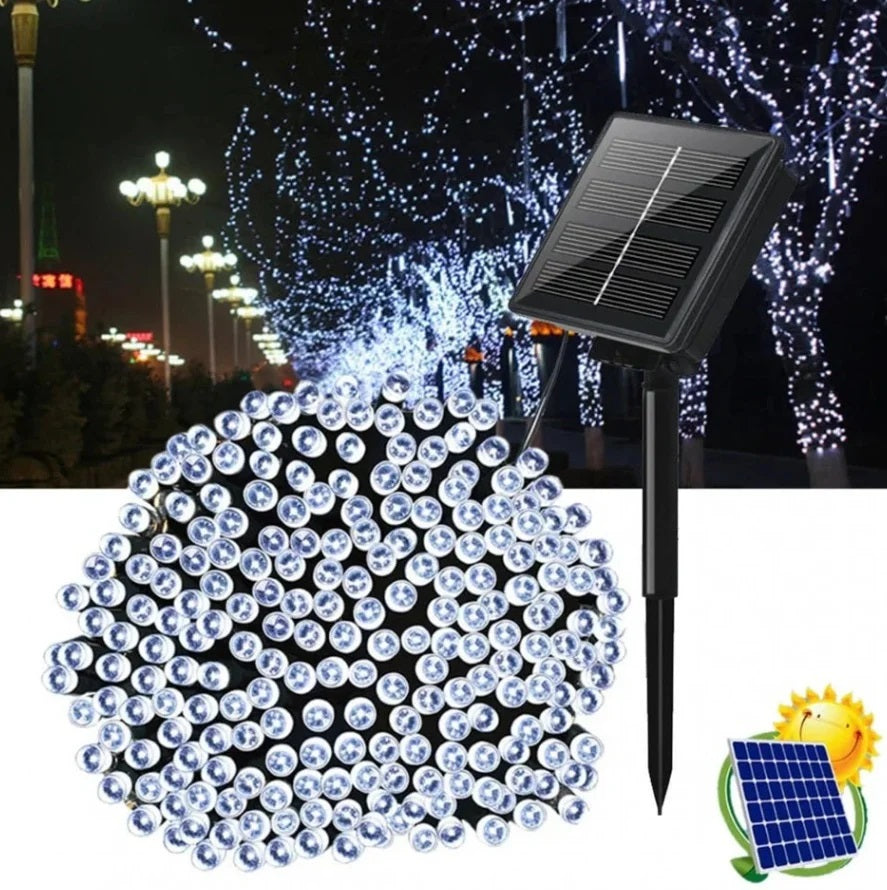 Set 4 x Instalatie cu Incarcare Solara 100 LED, 10 Metri - Alb Rece