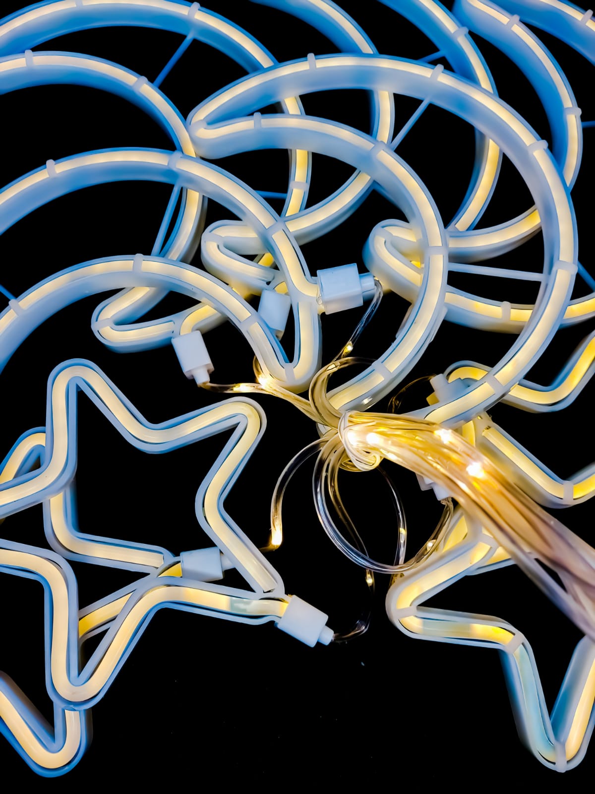 Instalatie pentru Craciun LED ext/int, Perdea, Luna si Stele - Alb Cald