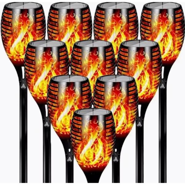 Set 10 x Lampa cu Incarcare Solara Tip Torta cu Efect Flacara 51.5 cm, Rezistenta la Apa