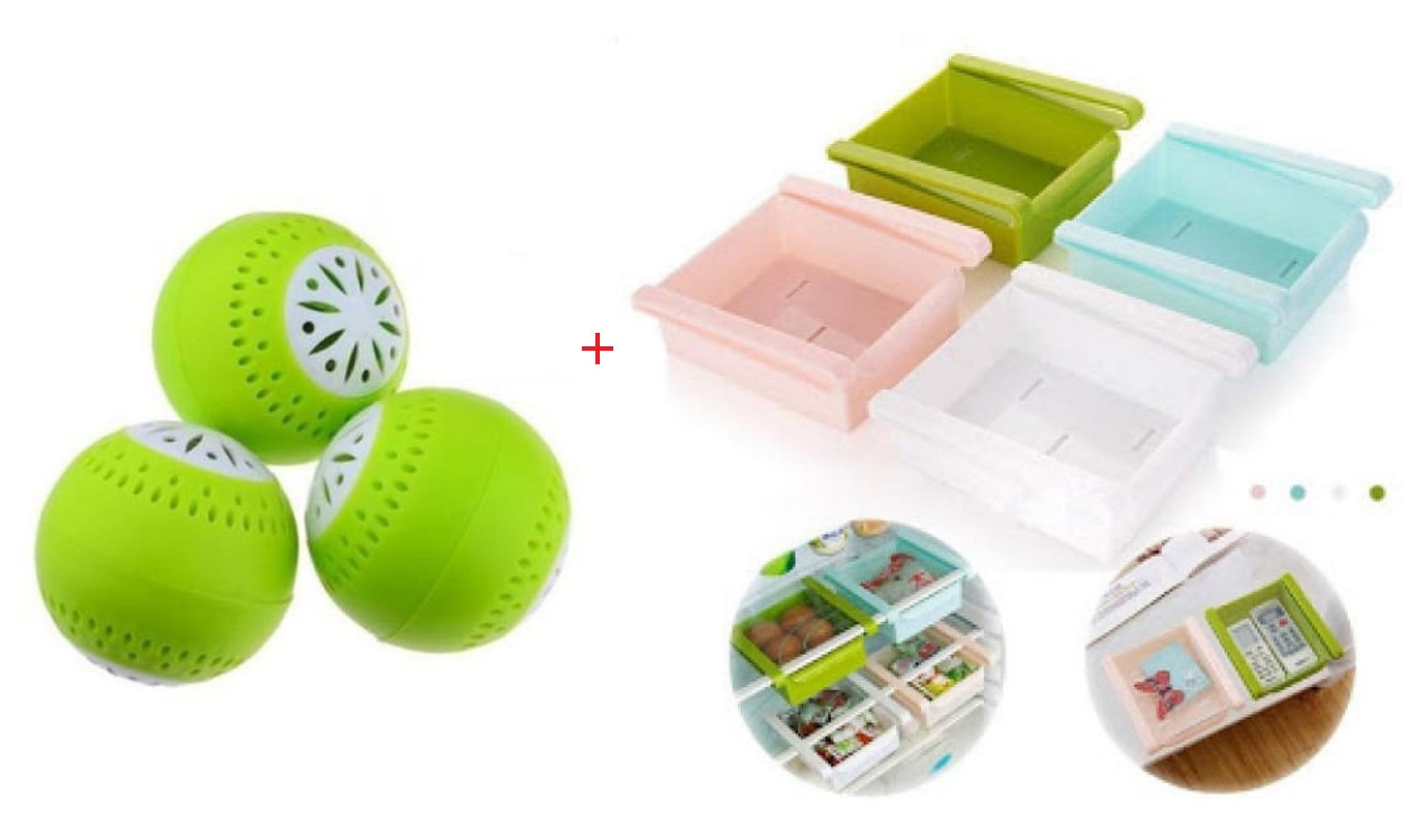 4 Cutii Depozitare Frigider + Set 9 Bile Odorizante Frigider