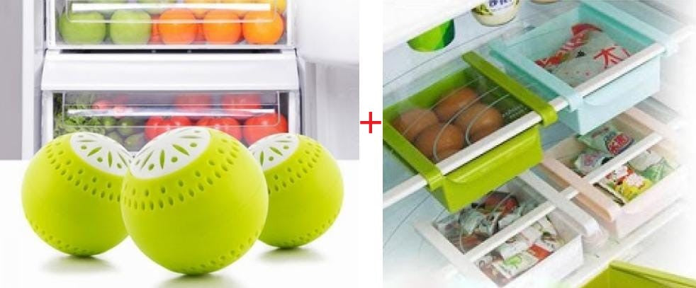 4 Cutii Depozitare Frigider + Set 9 Bile Odorizante Frigider