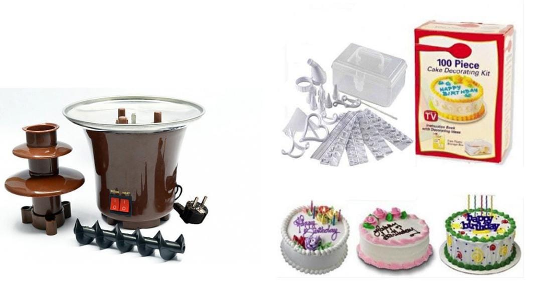 Mini Fantana de Ciocolata + Set Decorat Torturi 100 Piese