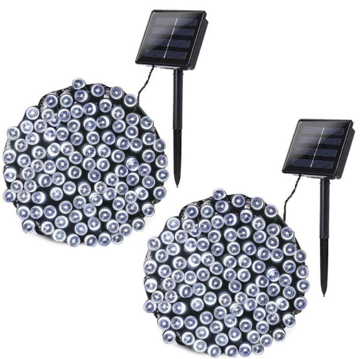 Set 2 x Instalatie cu Incarcare Solara 100 LED, 10 Metri - Alb Rece