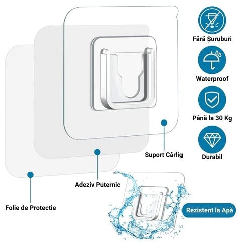 Set 10 x Suport Dublu Autoadeziv Pentru Perete