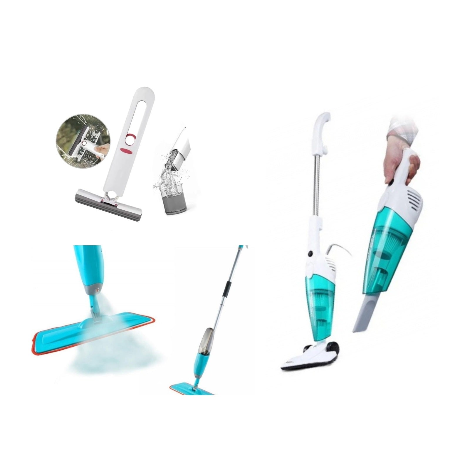 Set Complet pentru Curatenie: Aspirator 2 in 1 cu Filtru Hepa + Mop cu Rezervor + Dispozitiv pentru Spalat Geamuri