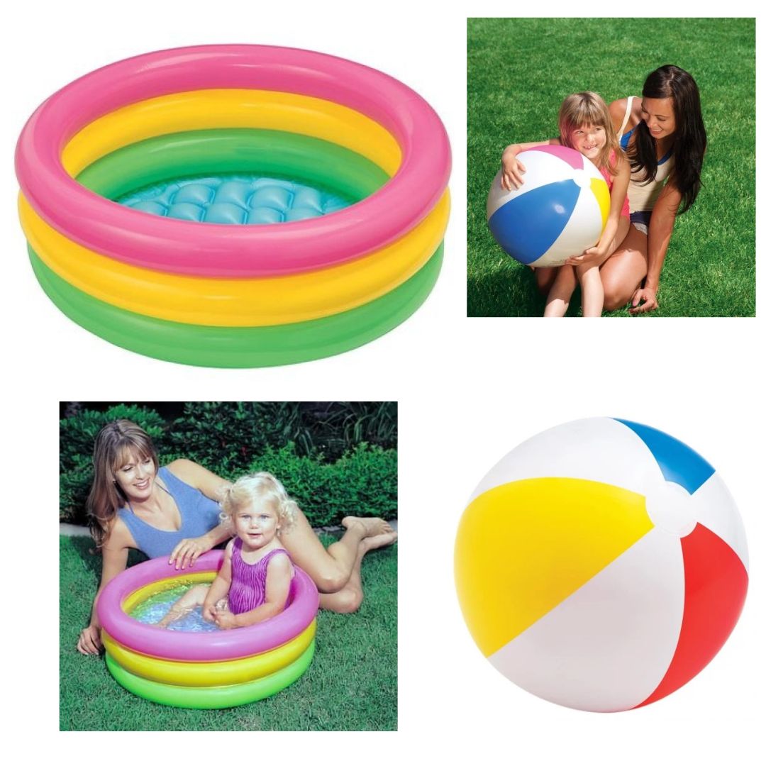 Piscina Gonflabila Intex cu 3 Inele, 168 x 46 cm + Cadou Mingee Gonflabila pentru Apa