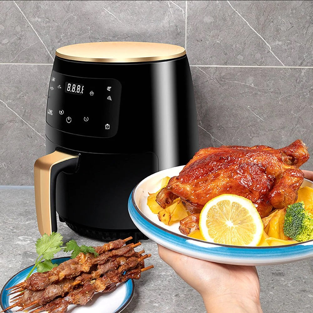 Air Fryer - Friteuza fara Ulei 6 Litri, Display Digital, 2400 W, Functie de Coacere + Set 50 hartii de Copt + 2 x Forma din Silicon Reutilizabila