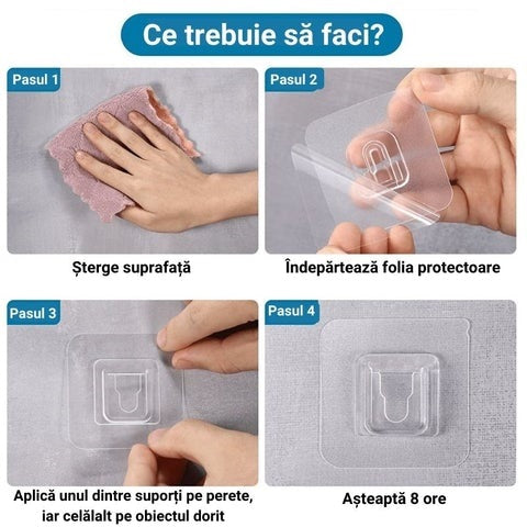 Set 10 x Suport Dublu Autoadeziv Pentru Perete